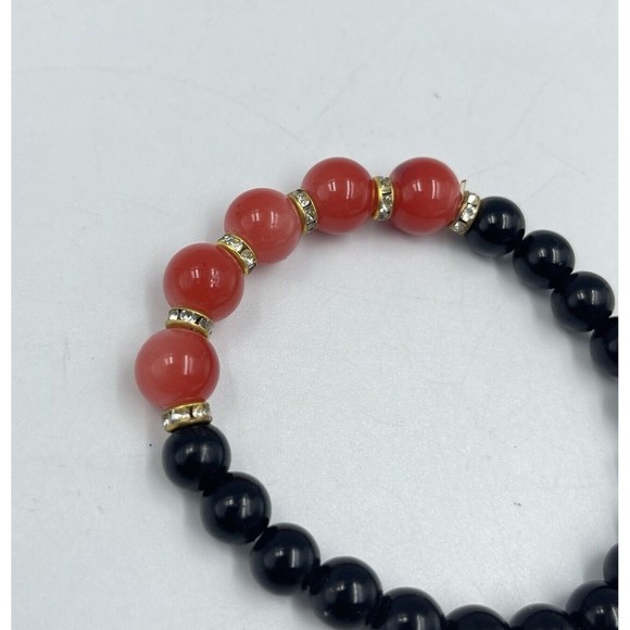 Women Bead Bracelet Elastic Black And Red - Picture 3 of 8